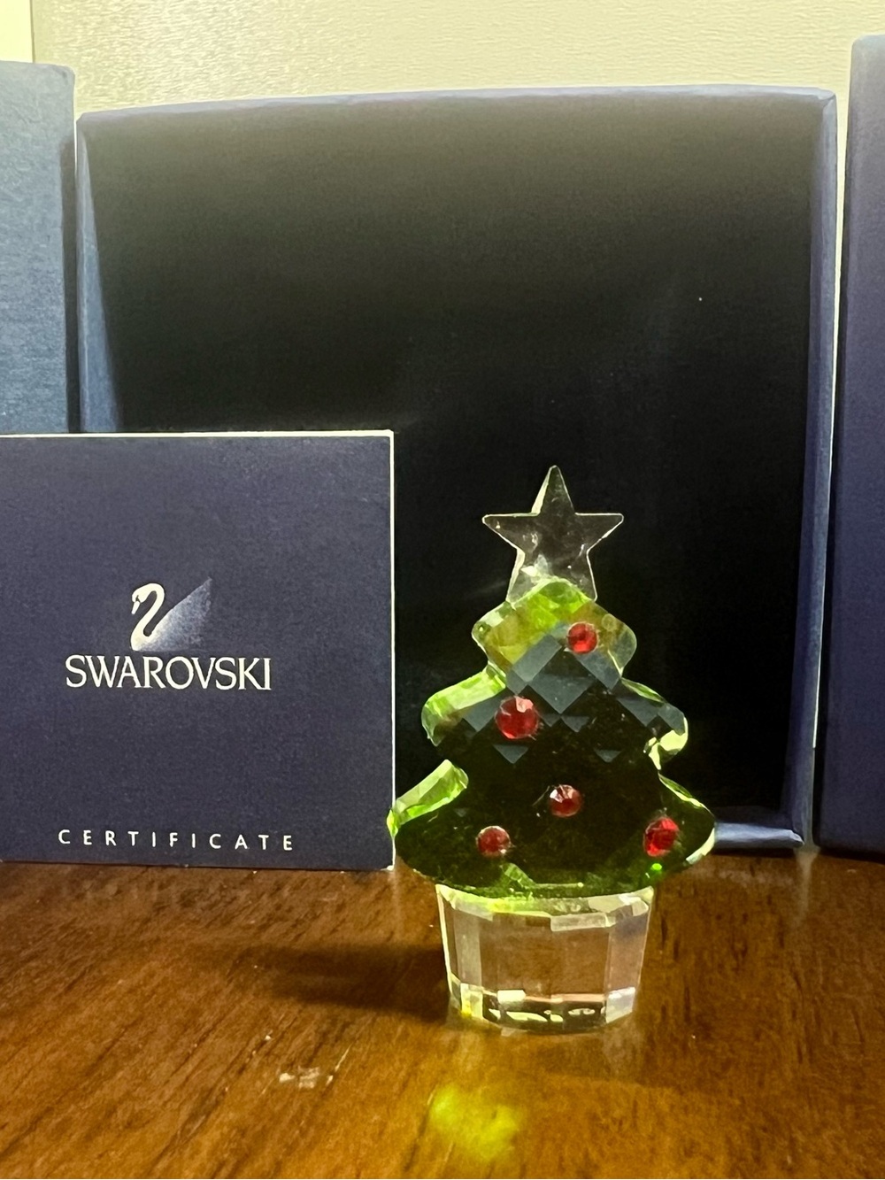 Swarovski Green Crystal Christmas Tree with Red Ornaments Miniature